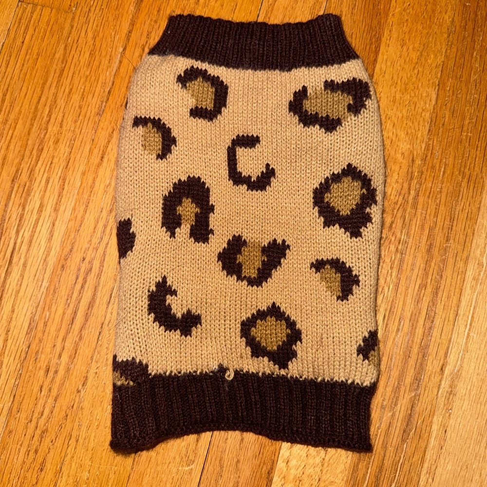 Brown and Tan Knit Pet Sweater (XS)